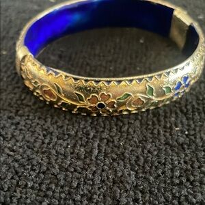 Elegant Gold and Blue Floral Bangle